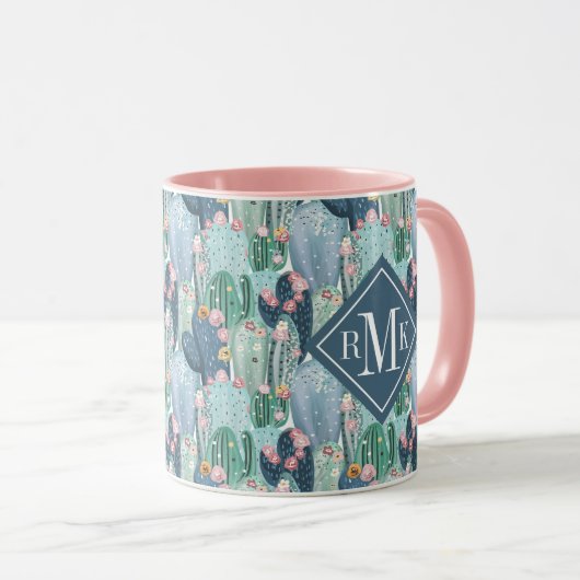 Weiches Patel Kaktus-Muster des Monogramm-| Tasse (VorderseiteRechts)