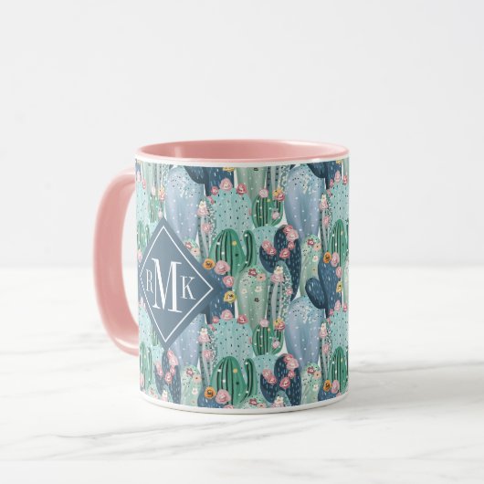 Weiches Patel Kaktus-Muster des Monogramm-| Tasse (Vorderseite Links)