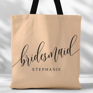 Weiches Pfirsich-Brautjungfer Modern Script Tasche