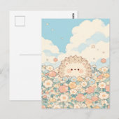 Weiches Pfirsich-Wiesen-Kawaii-Igel Postkarte (Vorne/Hinten)
