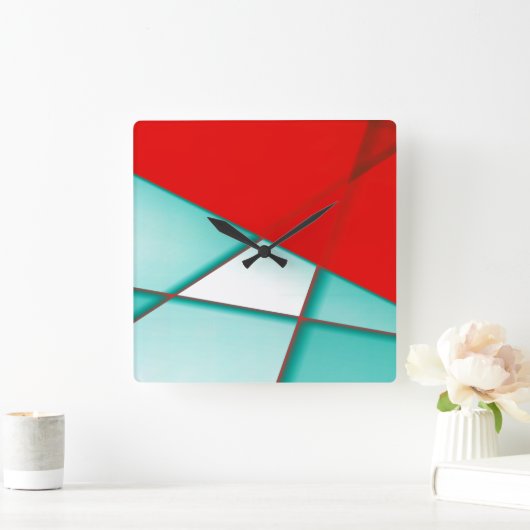 Weiches Rechteck der Turcoise Trapeze unter rotem Quadratische Wanduhr (Zuhause)