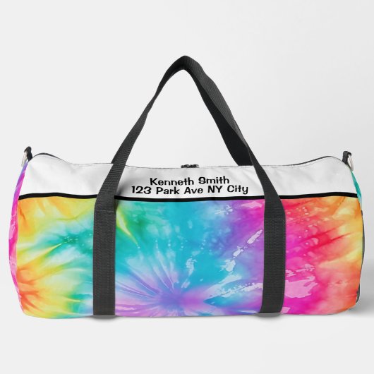 Weiches Regenbogen-Tie-Dye-Monogramm-Personalized- Duffle Bag (Vorderseite)