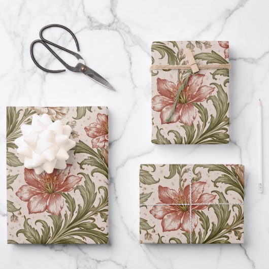 Weiches Rollwerk-Garten-Blumenmuster Geschenkpapier Set (Vorderseite)