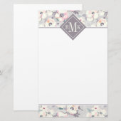 Weiches rosa Aquarell-Muster des Monogramm-| Briefpapier (Vorne/Hinten)