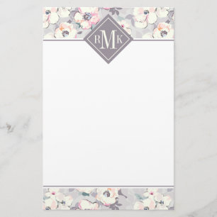 Weiches rosa Aquarell-Muster des Monogramm-  Briefpapier