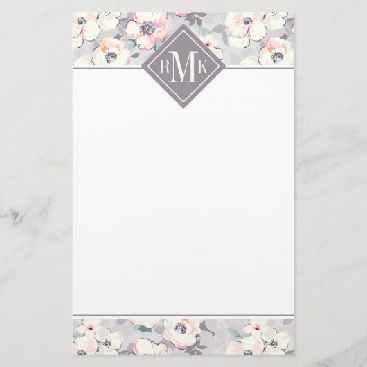 Weiches rosa Aquarell-Muster des Monogramm-| Briefpapier (Vorderseite)