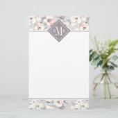 Weiches rosa Aquarell-Muster des Monogramm-| Briefpapier (Stehend Vorderseite)