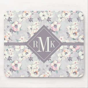Weiches rosa Aquarell-Muster des Monogramm- Mousepad