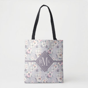 Weiches rosa Aquarell-Muster des Monogramm- Tasche