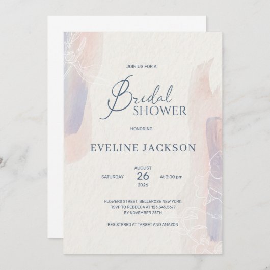 Weiches, rosa blaues Brautparty Einladung (Vorne/Hinten)