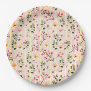 Weiches rosa Blumenstreifenmuster Pappteller