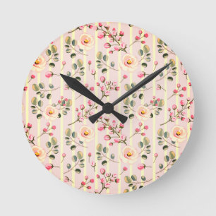 Weiches rosa Blumenstreifenmuster Runde Wanduhr