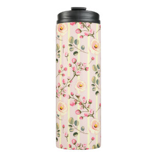Weiches rosa Blumenstreifenmuster Thermosbecher
