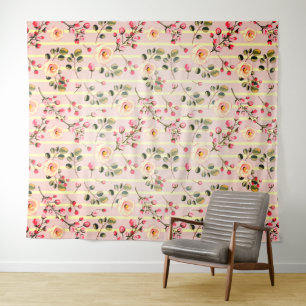 Weiches rosa Blumenstreifenmuster Wandteppich