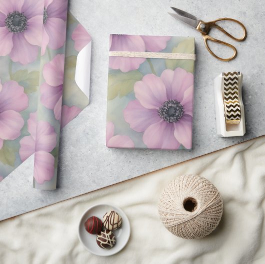Weiches Rosa Botanisches Florales Geschenkpapier (Kunsthandwerk)