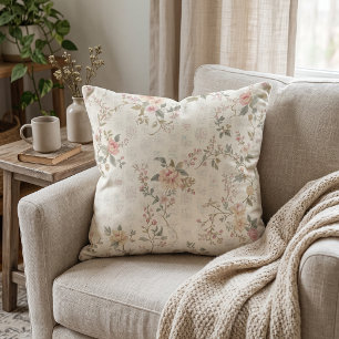 Weiches Rosa & Creme Vintage-Blumenrose Kissen
