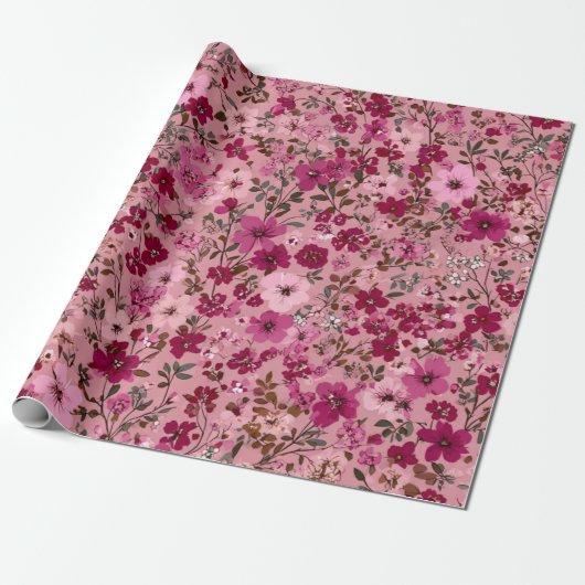 Weiches Rosa Ditsy-Blumenmuster Pastell Boho 70er Geschenkpapier (Ungerollt)