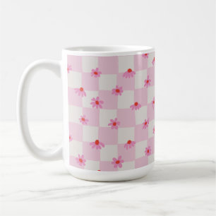 Weiches Rosa Gänseblümchen Schachbrett Blumenmuste Kaffeetasse