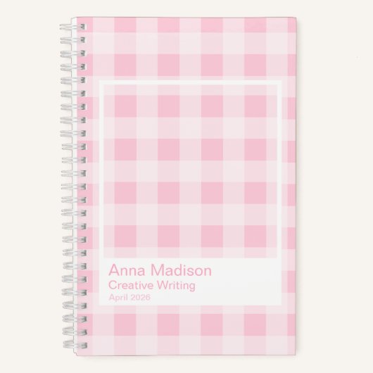 Weiches Rosa Gingham Transparenter Rahmen Notizblock (Vorderseite)