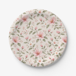 Weiches rosa Kirschblüten-Blumenmuster nahtlos Pappteller