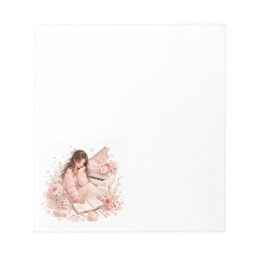 Weiches rosa Klavier Blumen Notizbuch Notizblock (Vorderseite)