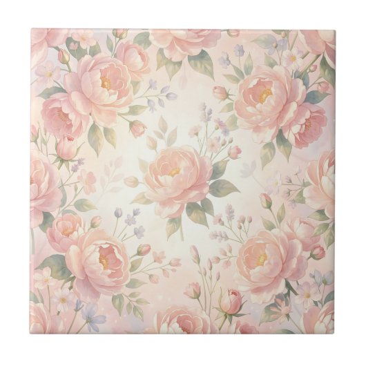 Weiches Rosa Pfingstrosen-Blumenmuster Fliese (Vorderseite)