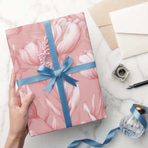 Weiches Rosa Tulpe Weißes Blumenmuster Geschenkpapier