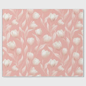 Weiches Rosa Tulpe Weißes Blumenmuster Geschenkpapier (Flach)