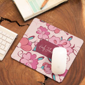 Weiches Rosa Türkis Florales Monogramm-Design mit Mousepad