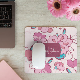 Weiches Rosa Türkis Florales Monogramm-Design mit Mousepad