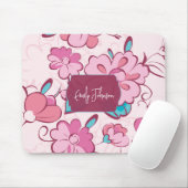 Weiches Rosa Türkis Florales Monogramm-Design mit Mousepad (Mit Mouse)