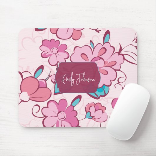 Weiches Rosa Türkis Florales Monogramm-Design mit  Mousepad (Mit Mouse)