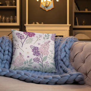 Weiches Rosa und Lila Flieder Blumenmuster Kissen