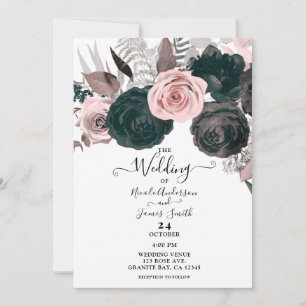 Weiches Rosa und schwarze Blumen Grünweiß Hochzeit Einladung