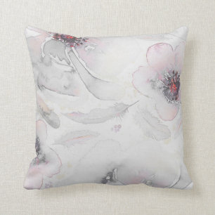 Weiches Rosa und Staubgraues Vintage-Blumen-Aquare Kissen