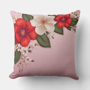 🌸 Weiches Rot-Weiß-Blumenmuster Rosa Ästhetik Kissen