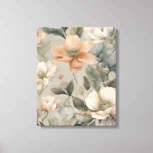 Weiches Salbeigrün Blassorange Cottage Blumenprint Leinwanddruck