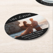 Weiches Skript-Foto Save the Date Rundpapier-Coes Runder Pappuntersetzer (Angewinkelt)