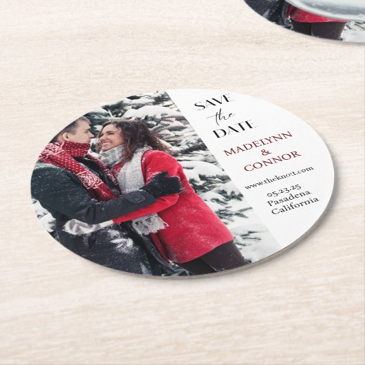 Weiches Skript-Foto Save the Date Rundpapier-Coes Runder Pappuntersetzer (Angewinkelt)