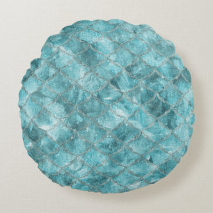 Weiches Teal-Meerjungfrau-Muster Rundes Kissen
