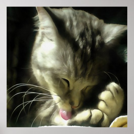 Weiches und sanftes Fell und Purr einer grauen Kat Poster (Vorne)