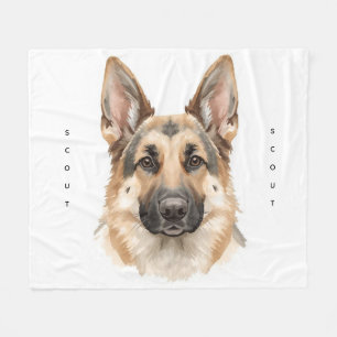 Weiches Wasserfarben-Deutsch-Schäferhund-Gesicht K Fleecedecke