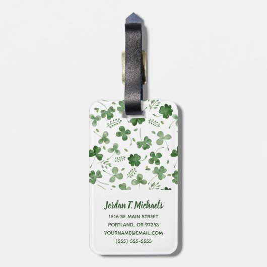Weiches Watercolor-Kleeblatt-Muster Gepäckanhänger (Rückseite vertikal)