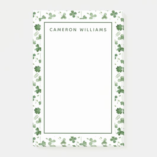 Weiches Watercolor-Kleeblatt-Muster Post-it Klebezettel (Vorderseite)