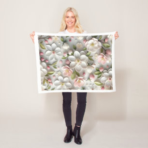 Weiches weißes und rosa floral gestreiftes Fleece- Fleecedecke
