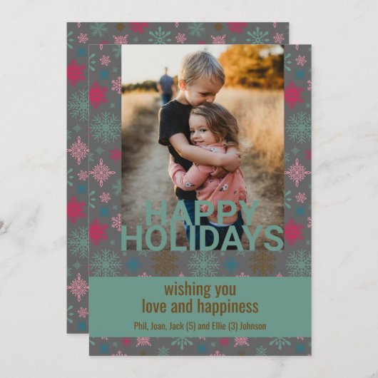 Weiches Winter-Snowflake-Muster Foto Feiertagskarte (Vorne/Hinten)