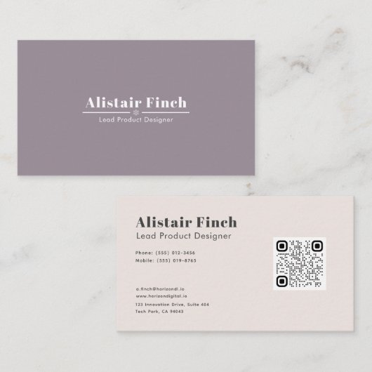 Weichfarbe | Moderner Minimalistischer QR-Code-Bus Visitenkarte (Vorne/Hinten)
