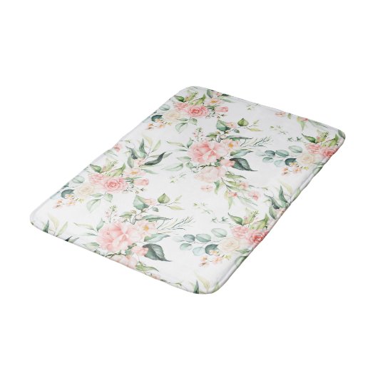 Weichpastellmuster in Rosa Rose Blume Badematte (Schrägansicht)