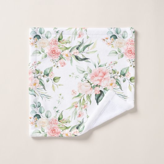 Weichpastellmuster in Rosa Rose Blume Badhandtuch Set (Waschlappen)