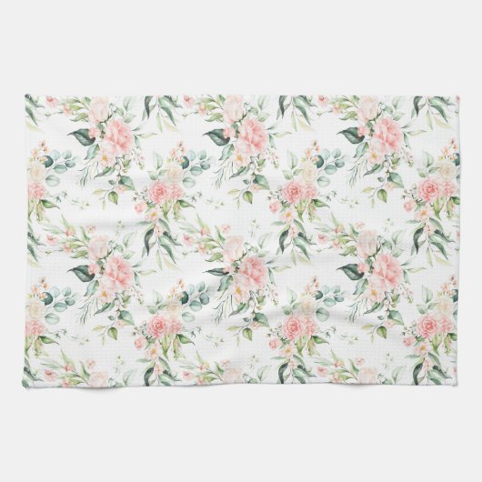Weichpastellmuster in Rosa Rose Blume Geschirrtuch (Horizontal)